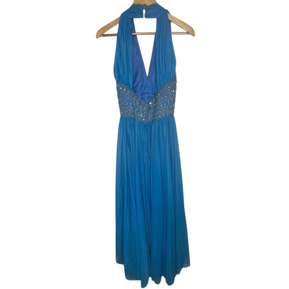 Mike Benet Formals turquoise blue Evening Gown size 12 Vintage Long Halter New - Picture 6 of 9